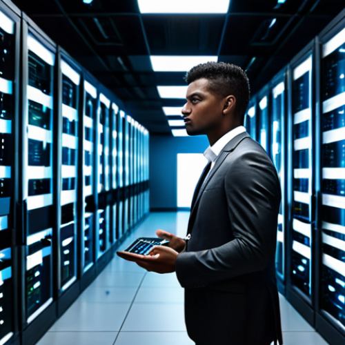 Home 25 A professional male data engineer, focused and determined, wearing a dark grey business suit with a crisp white shirt, fully clothed, modest clothing, appropriate attire, professional dress. He stands in a pristine, state-of-the-art data center, surrounded by tall, illuminated server racks with blinking lights, representing vast streams of digital data. Subtle abstract patterns of data flow are visible on nearby holographic screens, symbolizing the process of decoding chaotic raw data into valuable insights. High-resolution, cinematic lighting, futuristic yet grounded, perfect anatomy, correct proportions, natural pose, well-formed hands, proper finger count, natural body proportions, safe for work, appropriate content, fully clothed, professional.