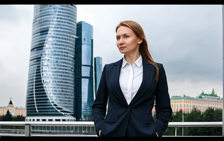 **

A professional-looking businesswoman, fully clothed in a smart, tailored business suit, standing confidently in front of the Moscow City business district. The background shows modern architecture with sleek glass buildings and a bright, slightly overcast sky. Safe for work, appropriate content, perfect anatomy, natural proportions, professional, family-friendly, high quality, detailed features.

**