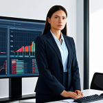 **Prompt:** "A professional female analyst in a modern office, analyzing customer behavior data on a large screen, fully clothed in a modest business suit, appropriate attire, safe for work, perfect anatomy, natural proportions, serious expression, professional digital art, high quality, family-friendly."
