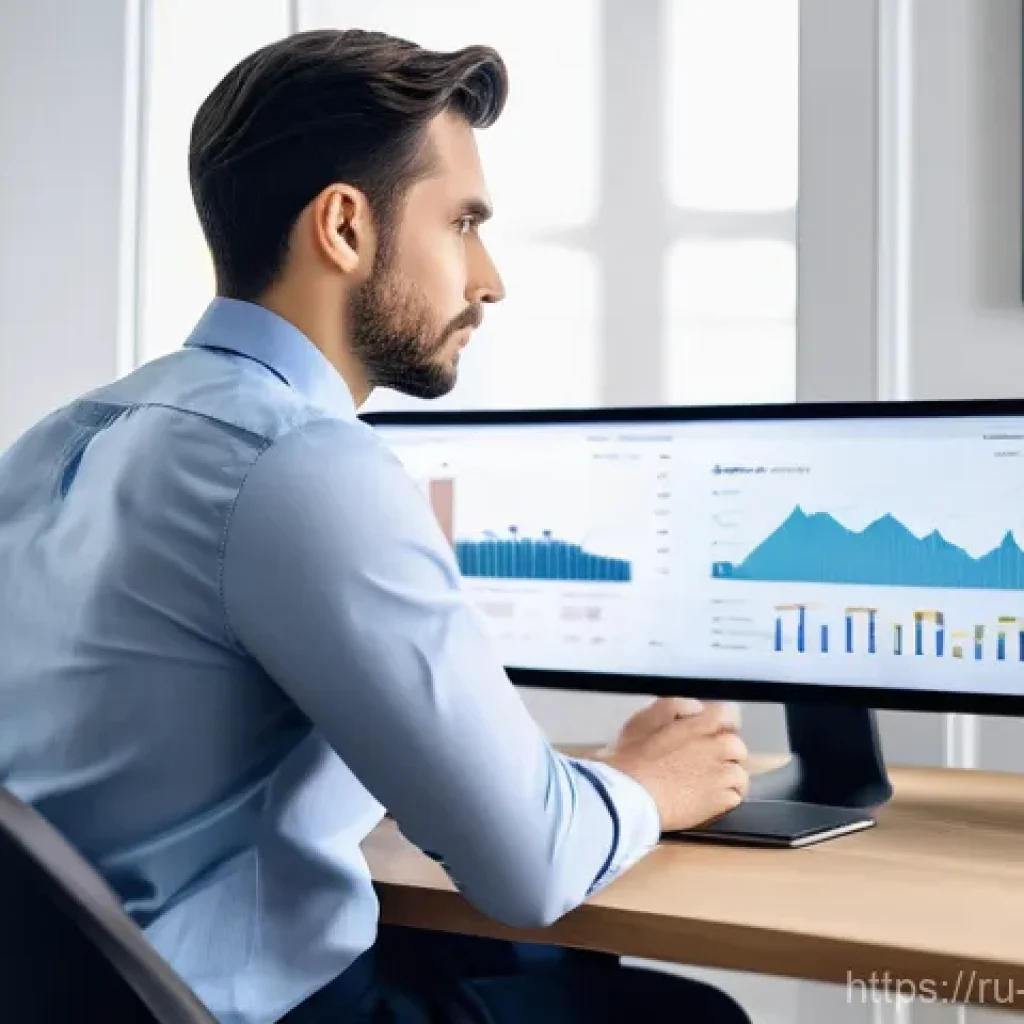 빅데이터 기술자 연봉 협상 전략 - A focused male Big Data specialist, in his early 30s, dressed in a smart business casual outfit (col...