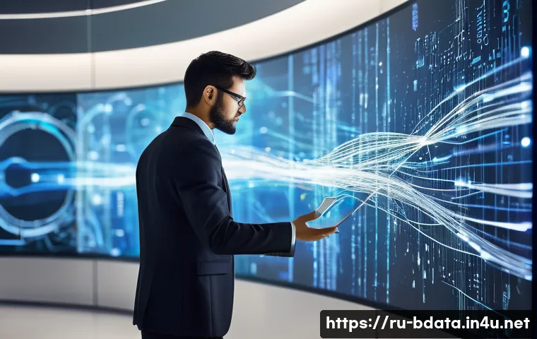 빅데이터 프로젝트 실패 사례와 교훈 - A business executive, a diverse individual in professional attire, stands confidently before a large...