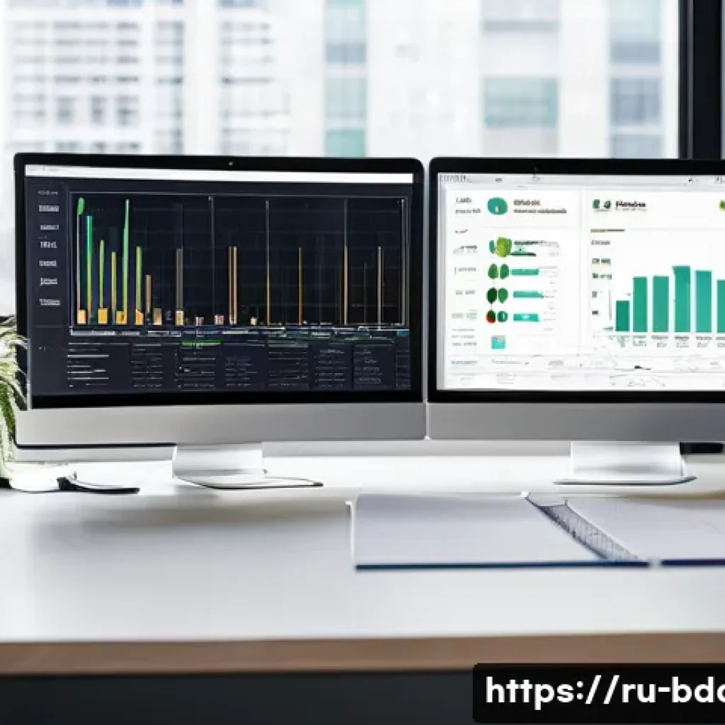 빅데이터 기술자의 학습 데이터 정리 방법 - A modern data science workspace featuring a sleek computer setup displaying multiple data visualizat...
