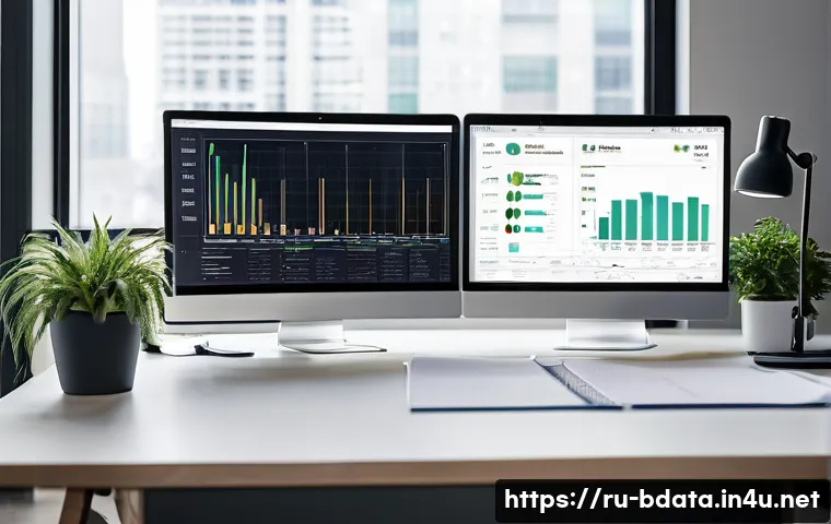 빅데이터 기술자의 학습 데이터 정리 방법 - A modern data science workspace featuring a sleek computer setup displaying multiple data visualizat...