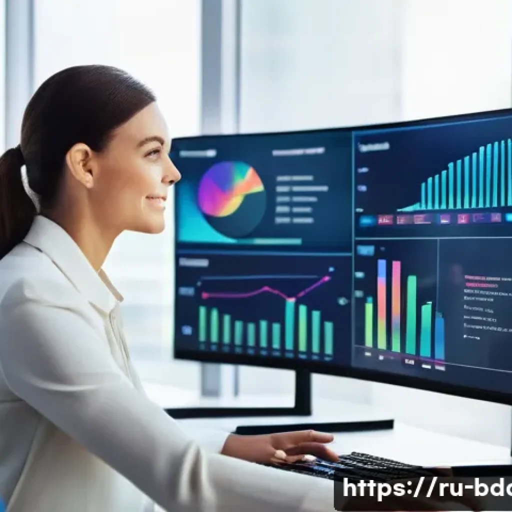 빅데이터와 고객 경험 분석 성공 사례 - A modern retail office environment with a diverse team of professionals analyzing big data on multip...