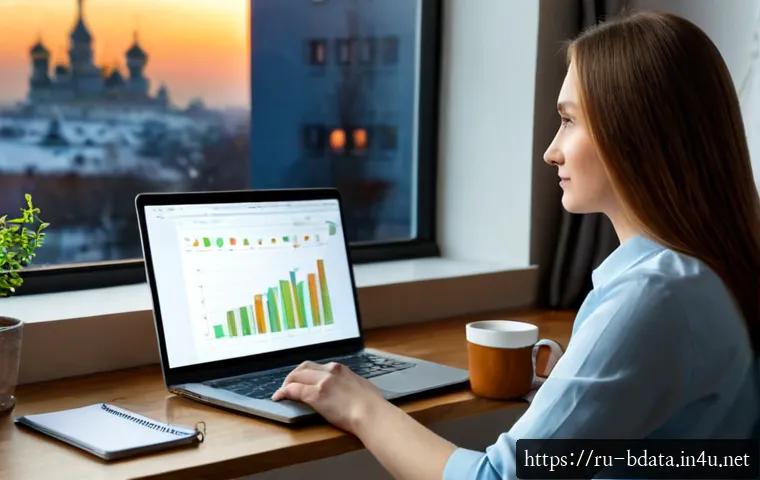 빅데이터 기술자의 멘탈 관리 - Photorealistic Russian data analyst in a calm modern Moscow apartment workspace, taking a mindful pa...